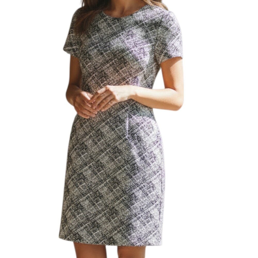 CALVIN KLEIN Black & White Abstract Print Short Sleeve Dress - Sz 10